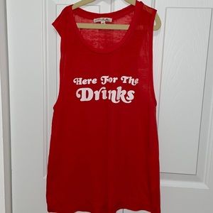 Express “Here for the Drinks” Red Graphic Tank